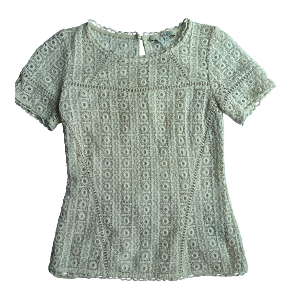 Boden Ivory Cotton Guipure Lace Eyelet Short Sleeve Top WA798 US 2 UK 6